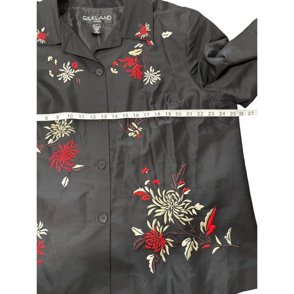 Silkland Womens Silk Jacket Black Floral Embroidered Button Down Tunic Size 2X - Picture 6 of 7